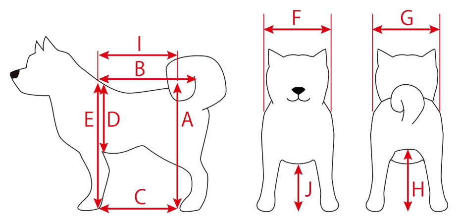 犬用車椅子 A〜J採寸図